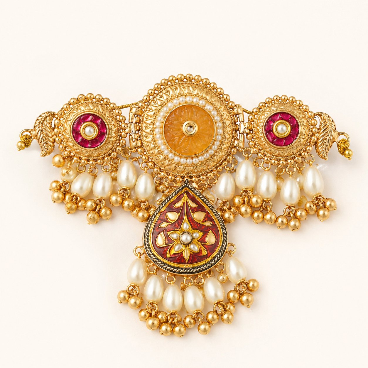 Gold Red Pearl Traditional Choker Necklace
