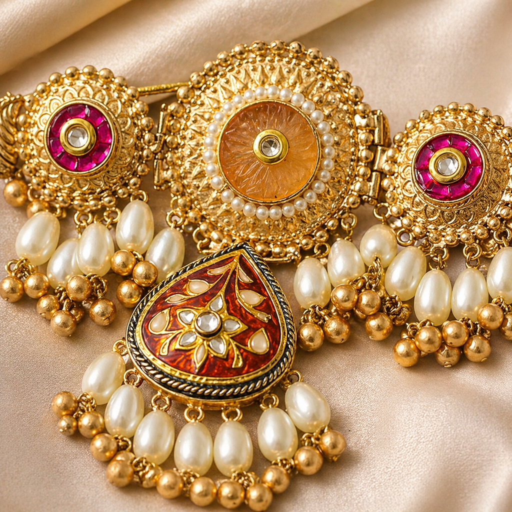 Gold Red Pearl Traditional Choker Necklace