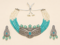 Turquoise Pearl AD Choker Necklace Set
