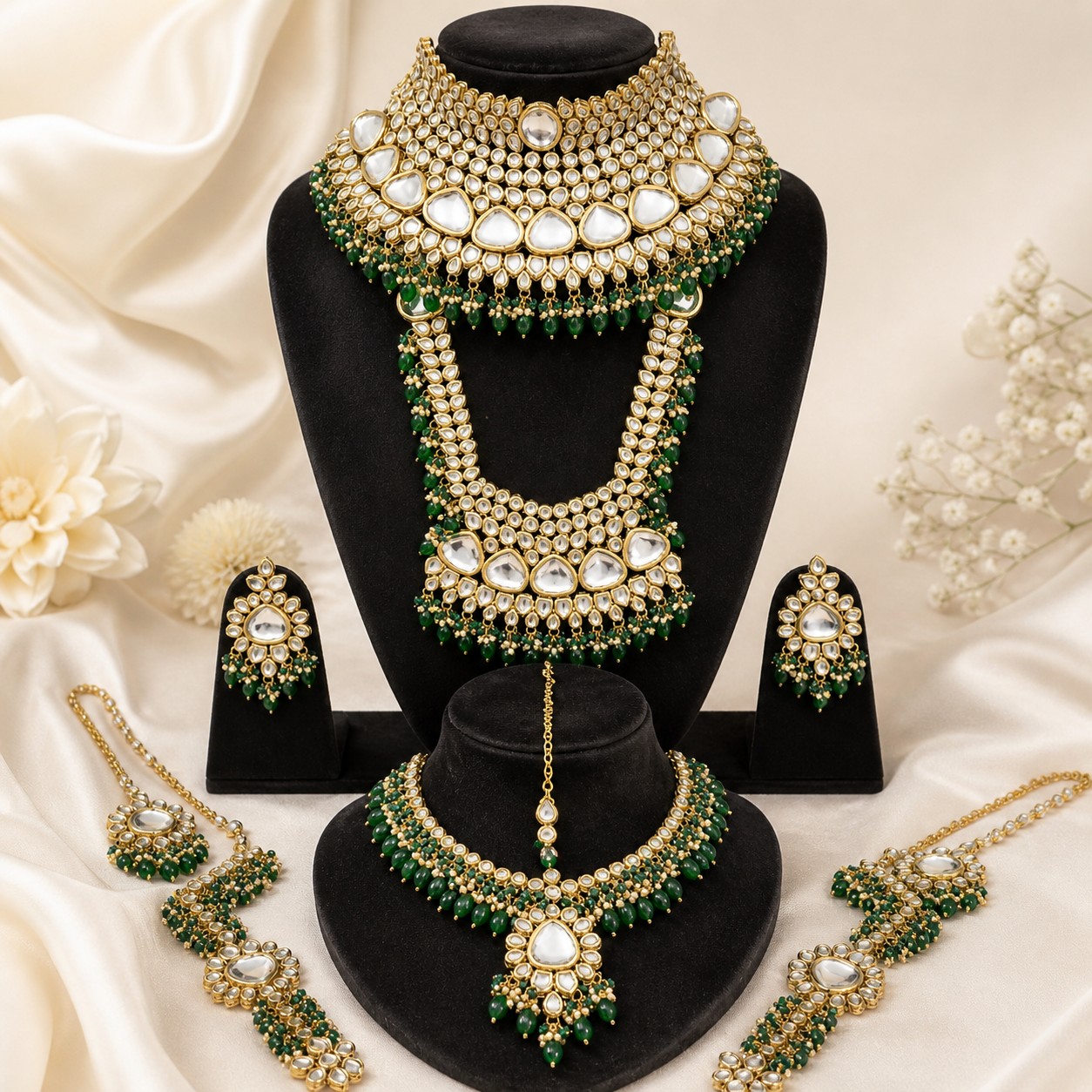 Emerald Kundan Bridal Jewellery Set