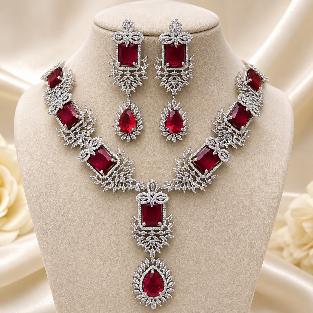 Ruby Red Crystal Necklace Set