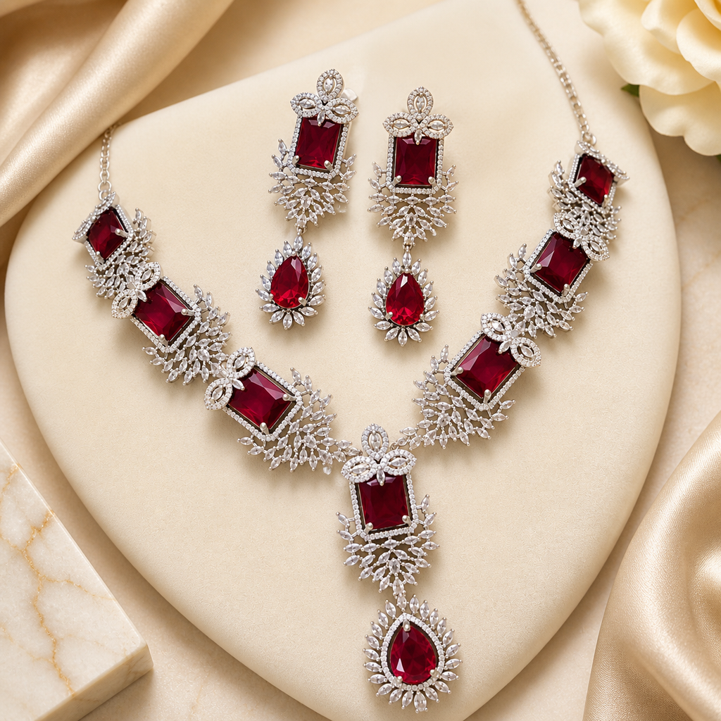 Ruby Red Crystal Necklace Set