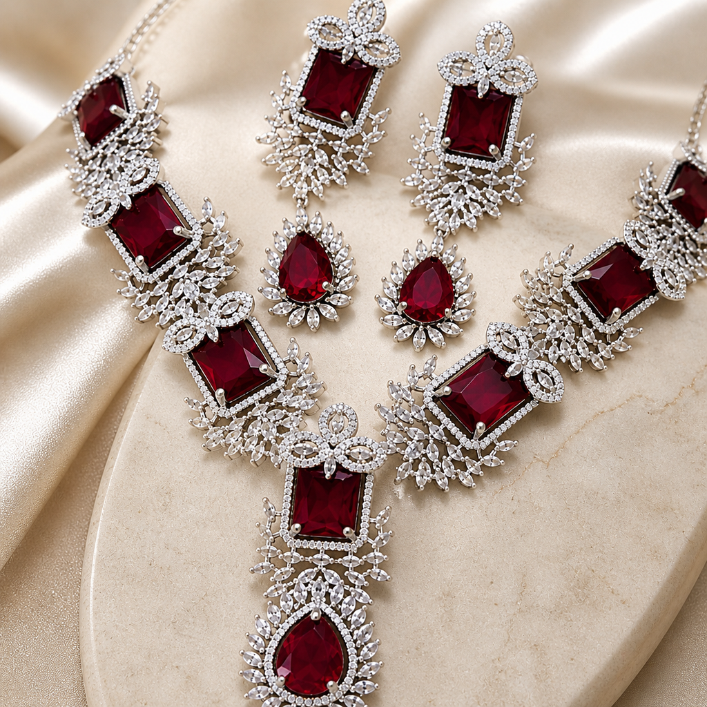 Ruby Red Crystal Necklace Set