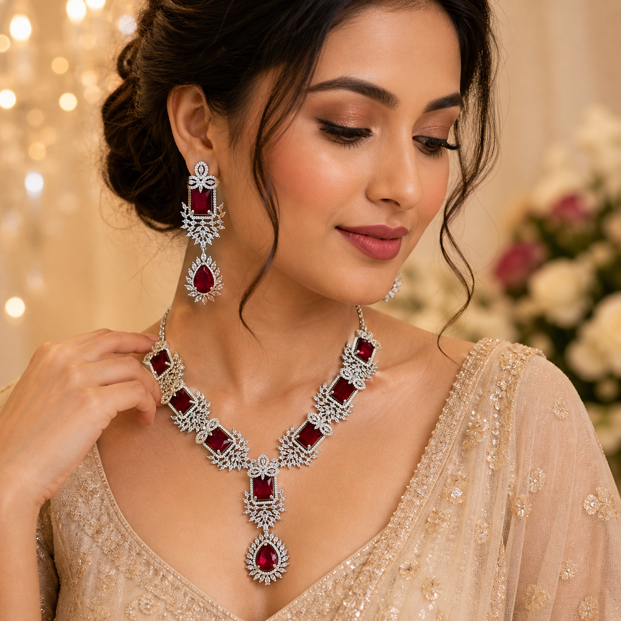 Ruby Red Crystal Necklace Set