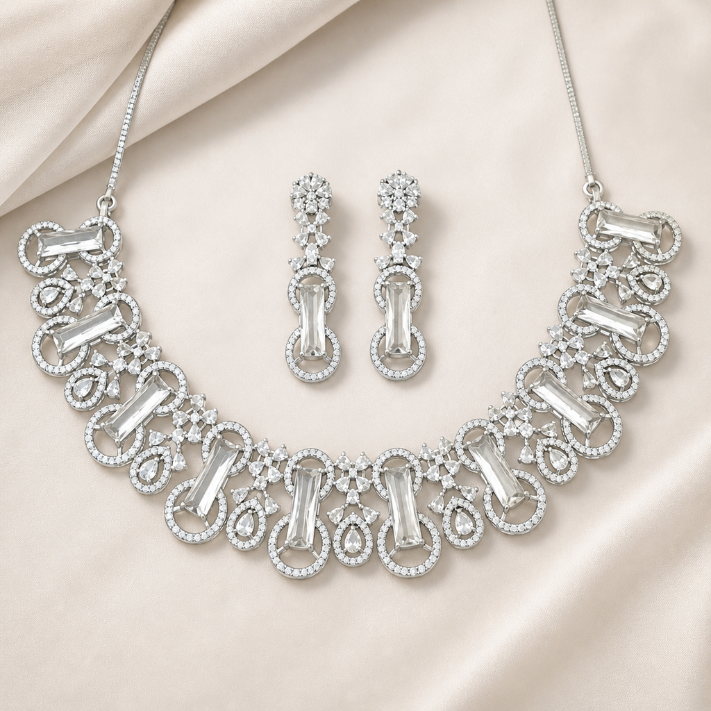 Silver AD Stone Necklace Set
