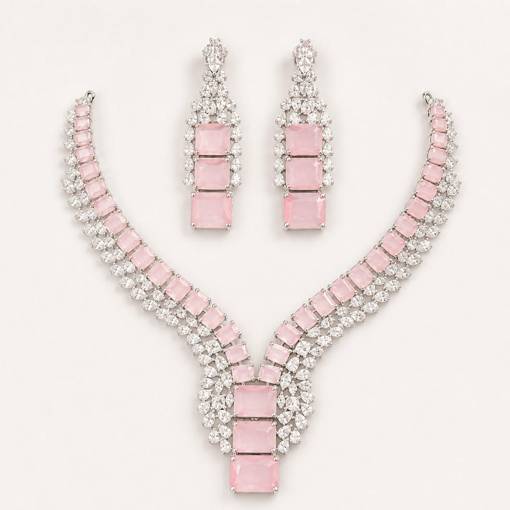 Pink AD Stone Necklace Set