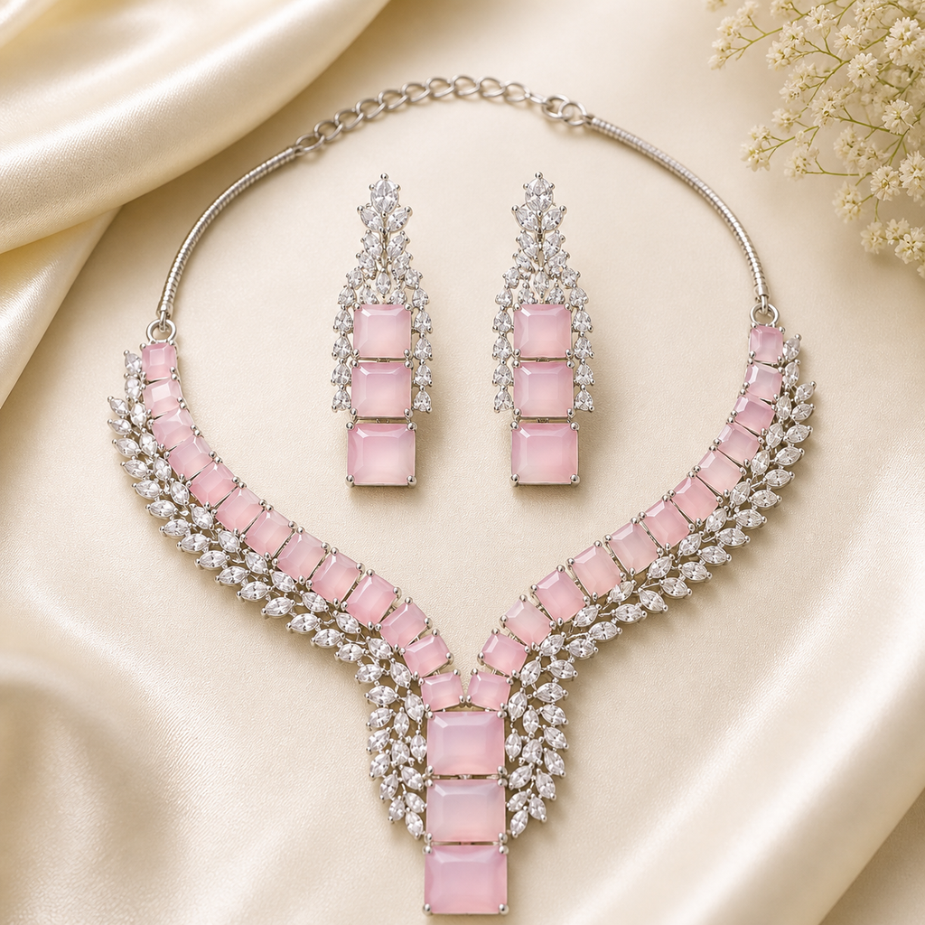 Pink AD Stone Necklace Set