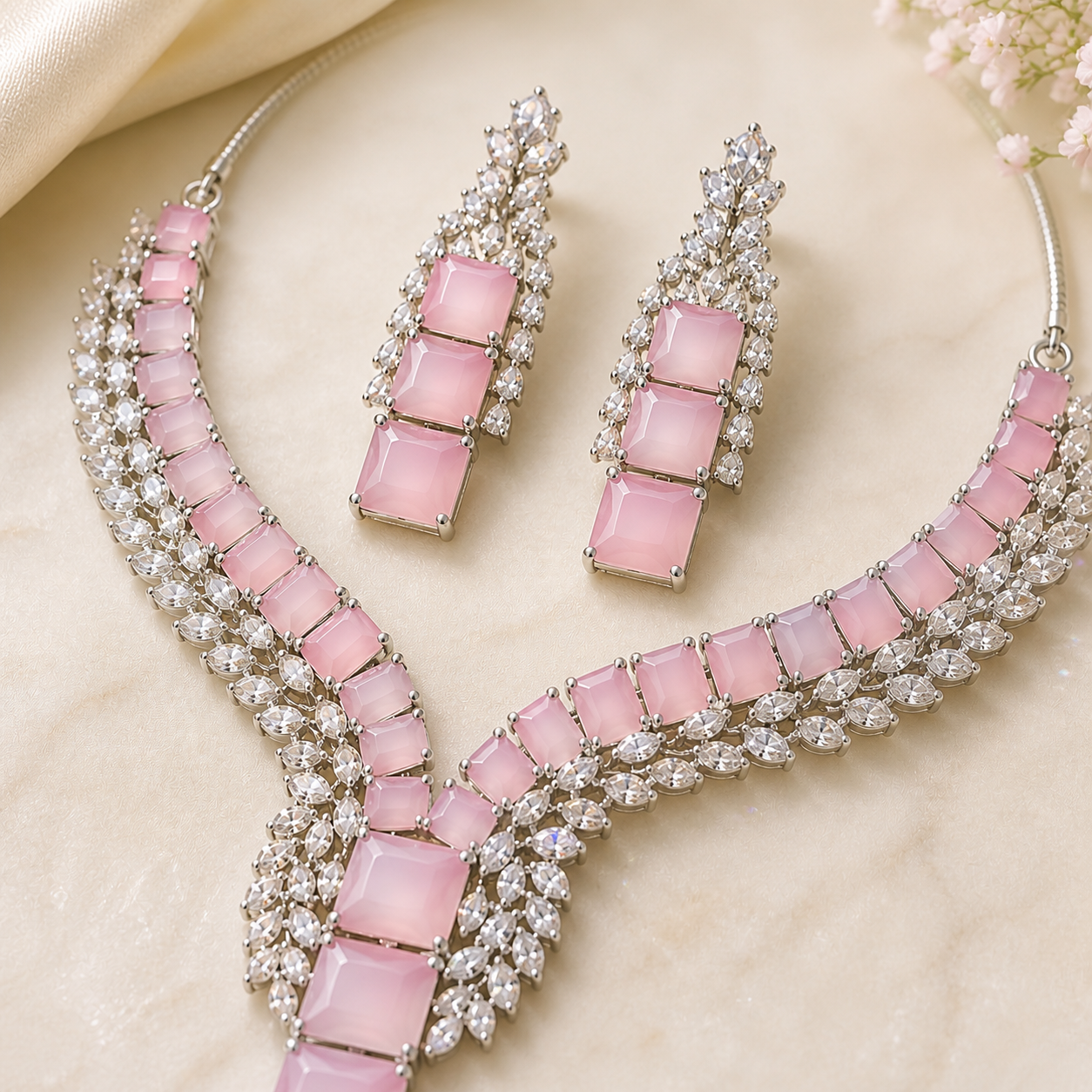 Pink AD Stone Necklace Set