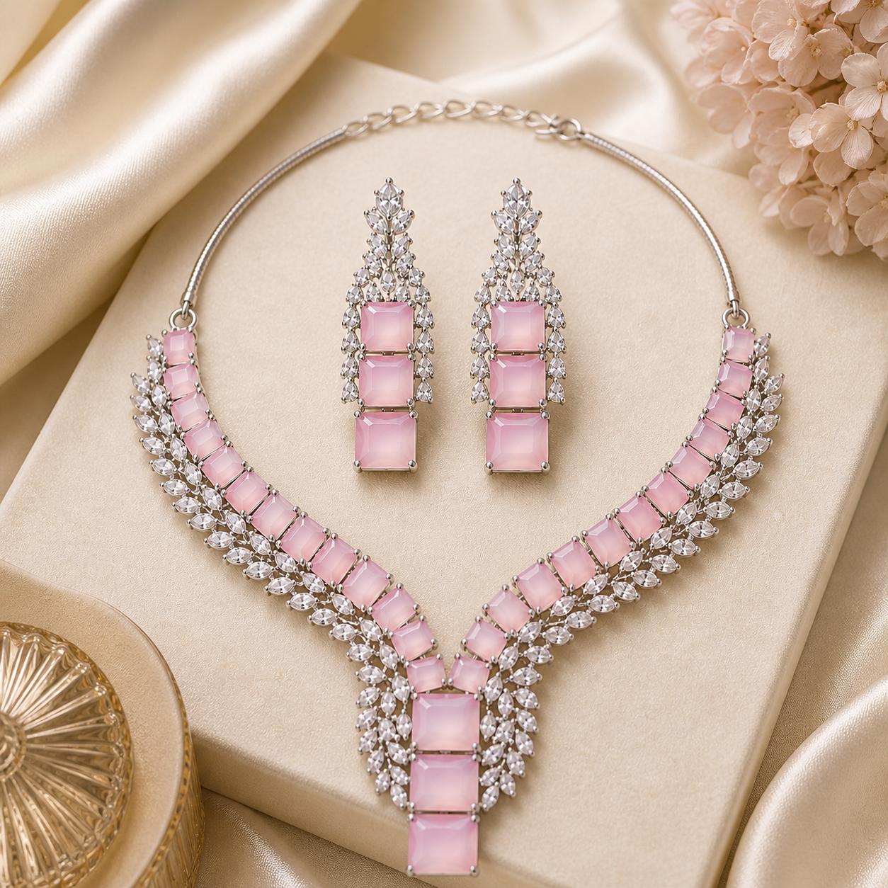 Pink AD Stone Necklace Set