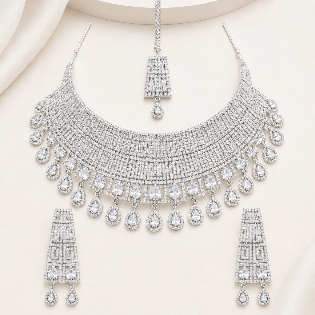 Silver AD Bridal Choker Jewellery Set
