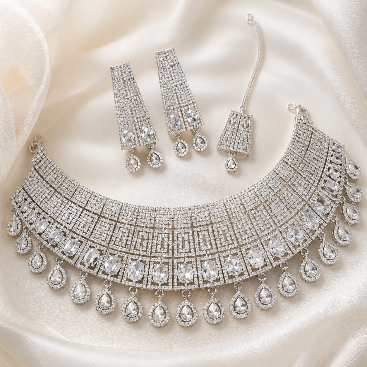 Silver AD Bridal Choker Jewellery Set