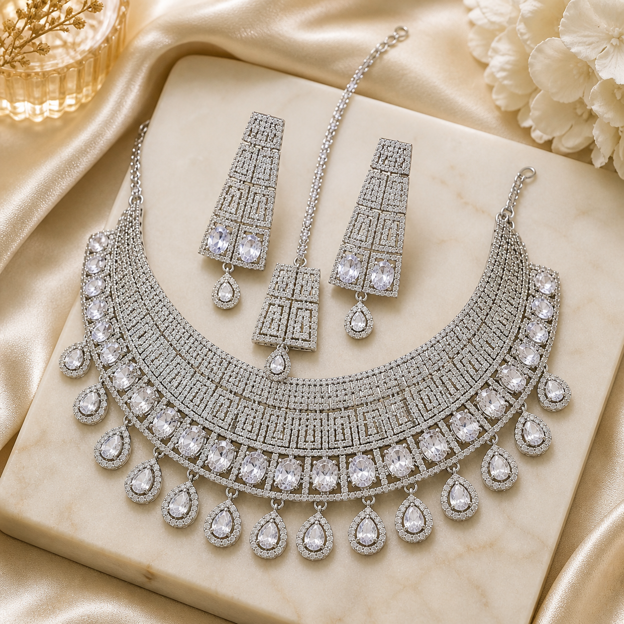 Silver AD Bridal Choker Jewellery Set