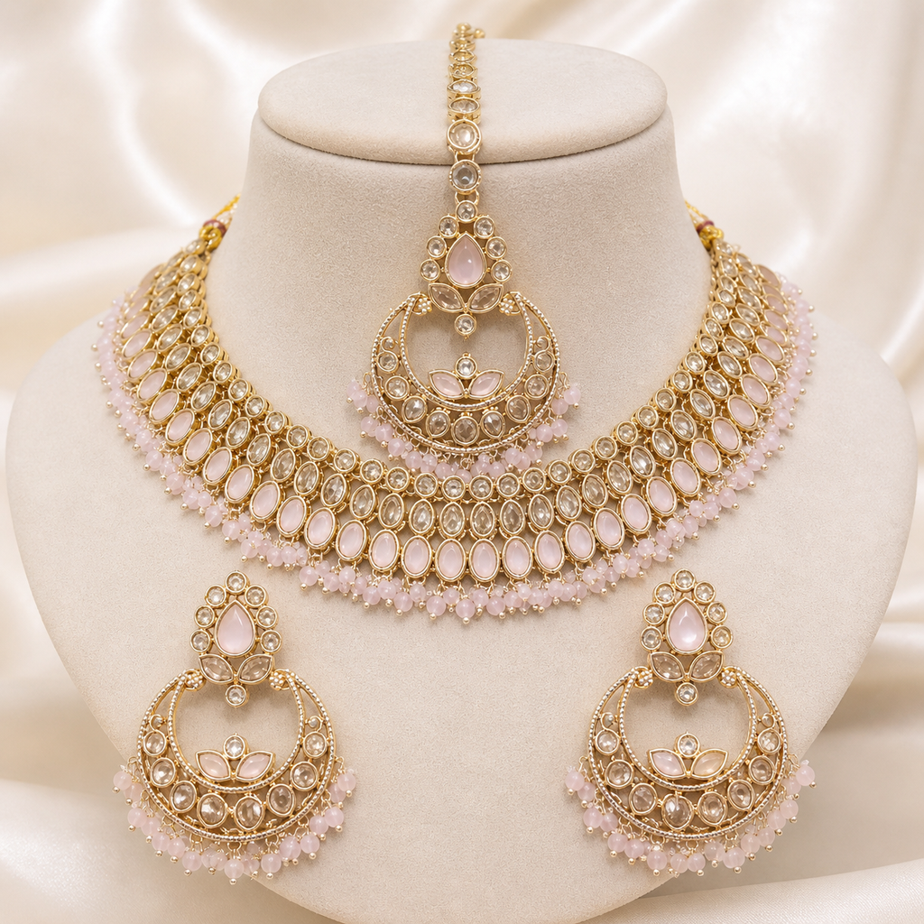 Pink Kundan Choker Necklace Set