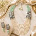 Mint Pearl Layered Necklace Set