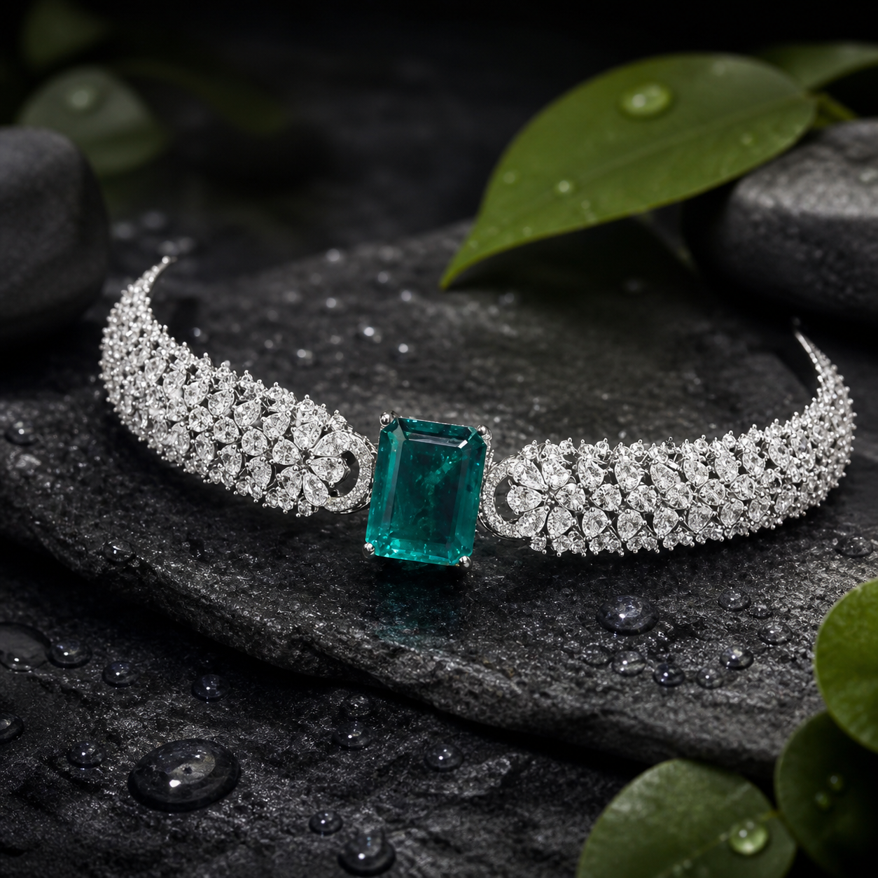 Emerald Green AD Choker Necklace Set