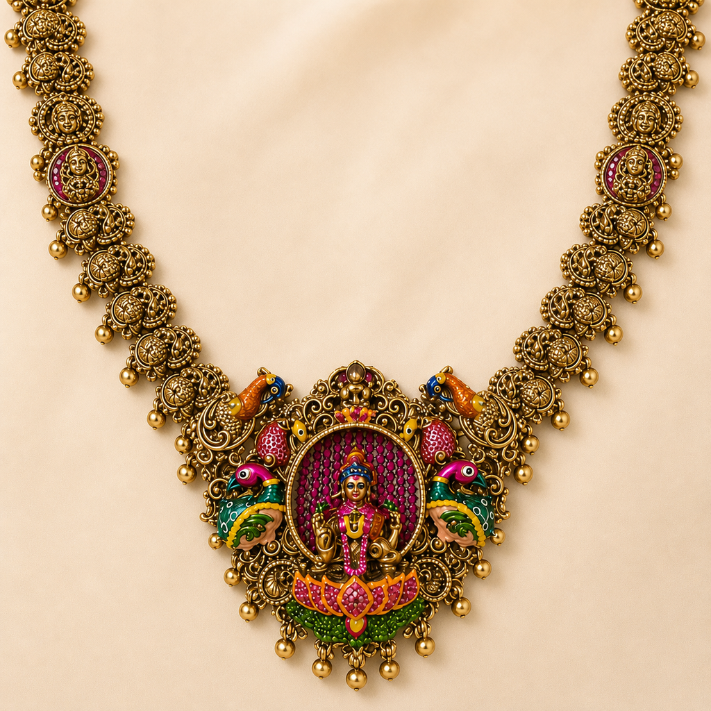 Antique Gold Temple Polki Necklace Set