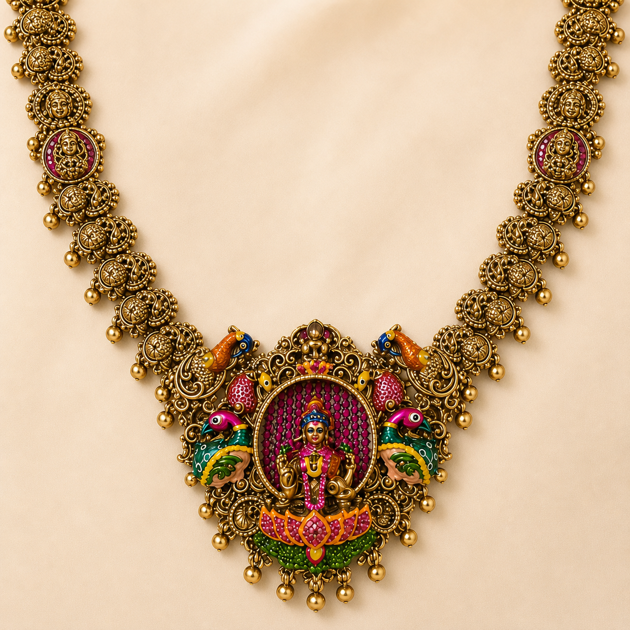 Antique Gold Temple Polki Necklace Set