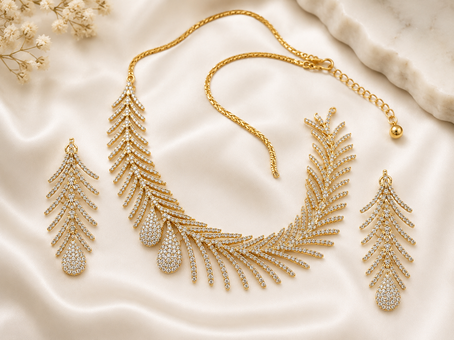 Leaf Design AD Necklace Set