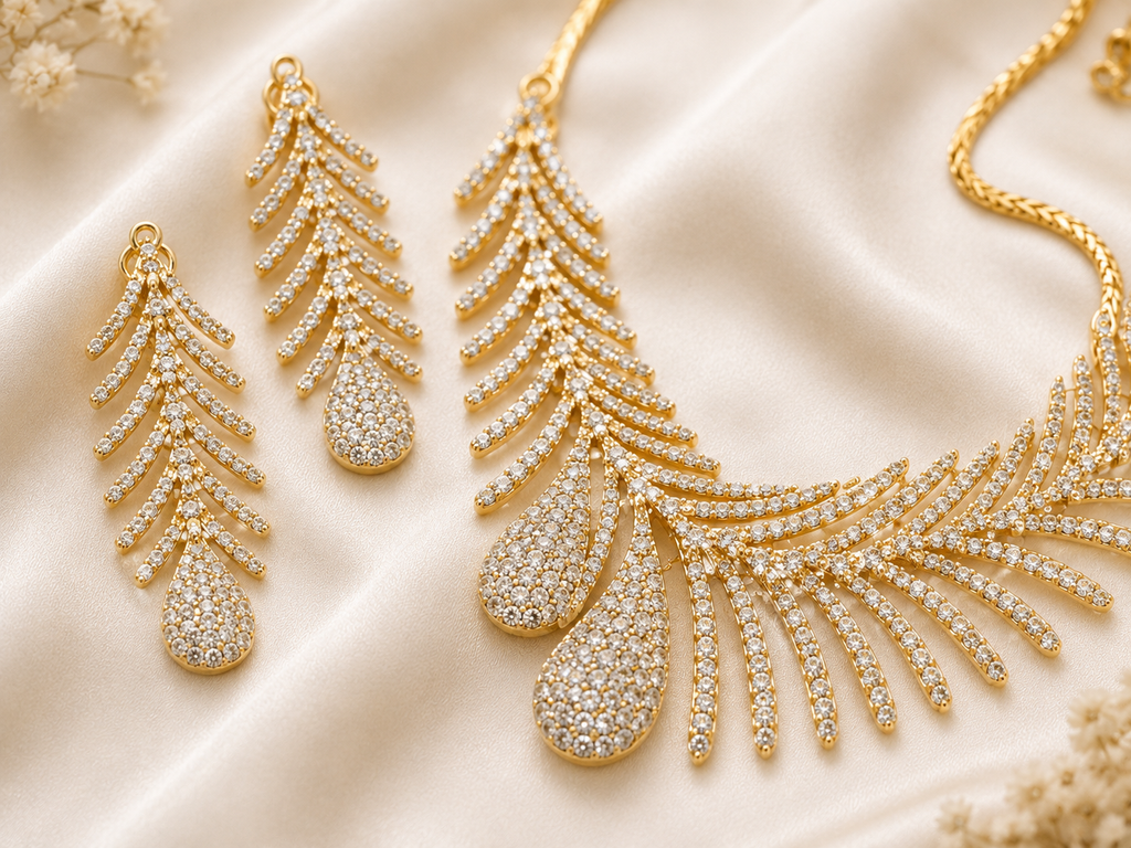 Leaf Design AD Necklace Set