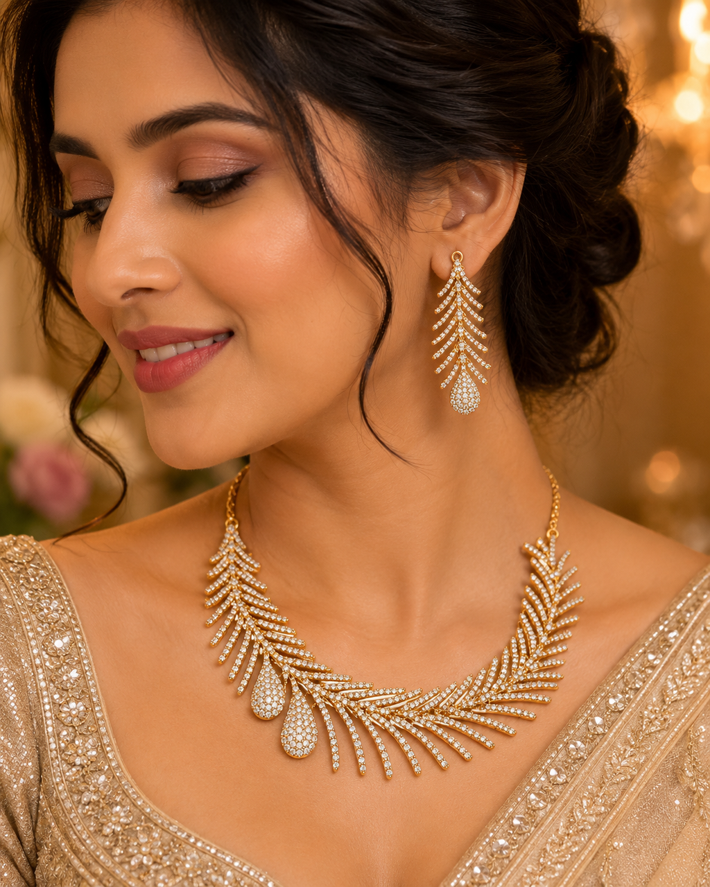 Leaf Design AD Necklace Set