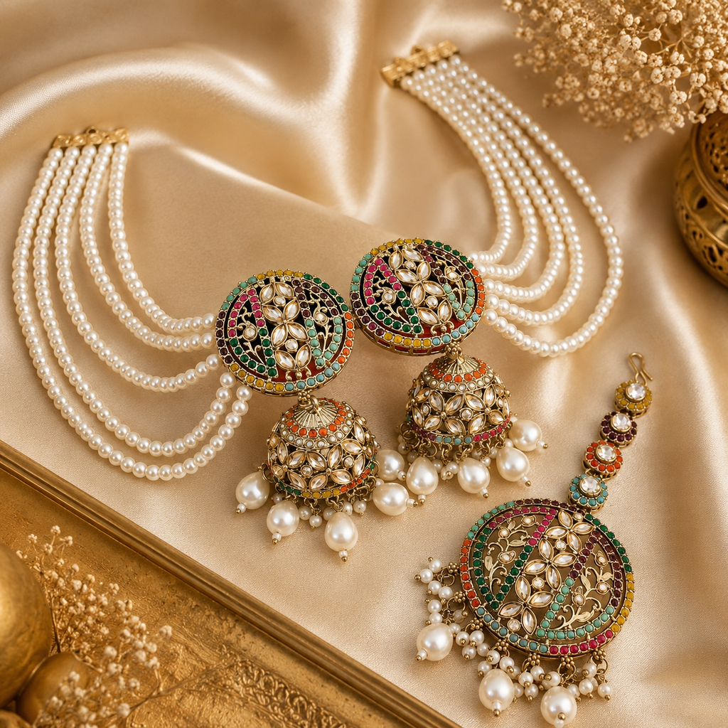 Multicolor Kundan Pearl Necklace Set