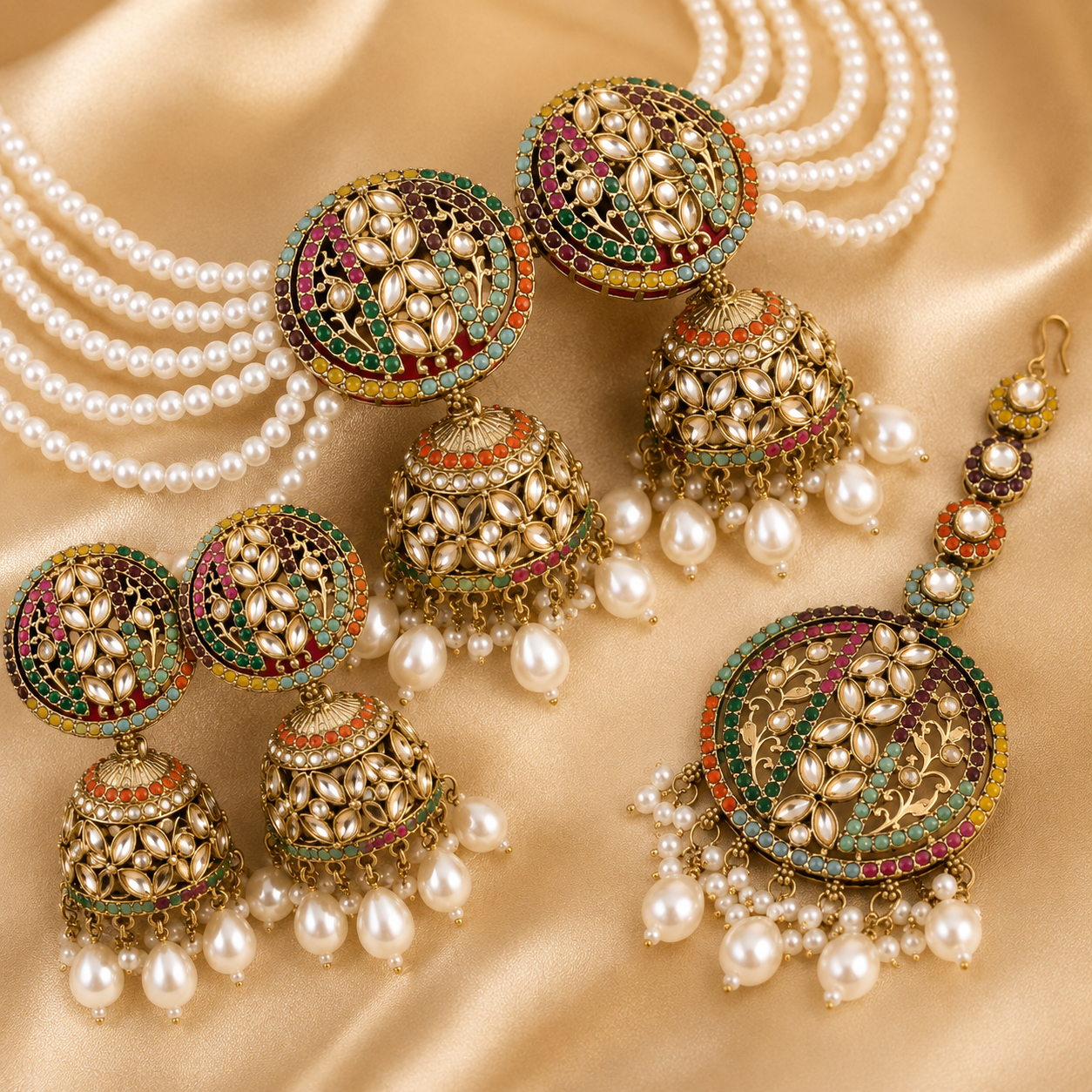 Multicolor Kundan Pearl Necklace Set