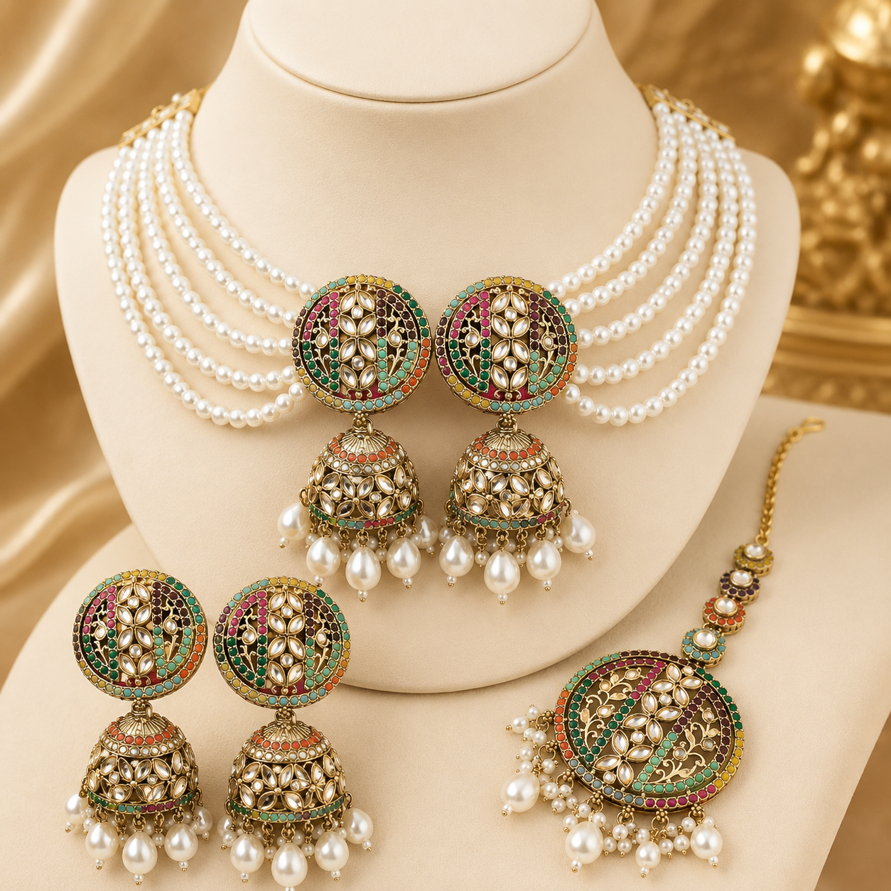 Multicolor Kundan Pearl Necklace Set