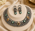 Oxidized Silver Turquoise Pearl Choker Set