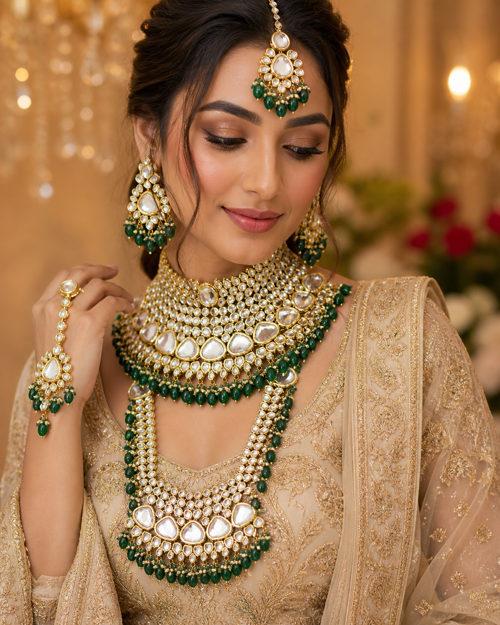 Emerald Kundan Bridal Jewellery Set