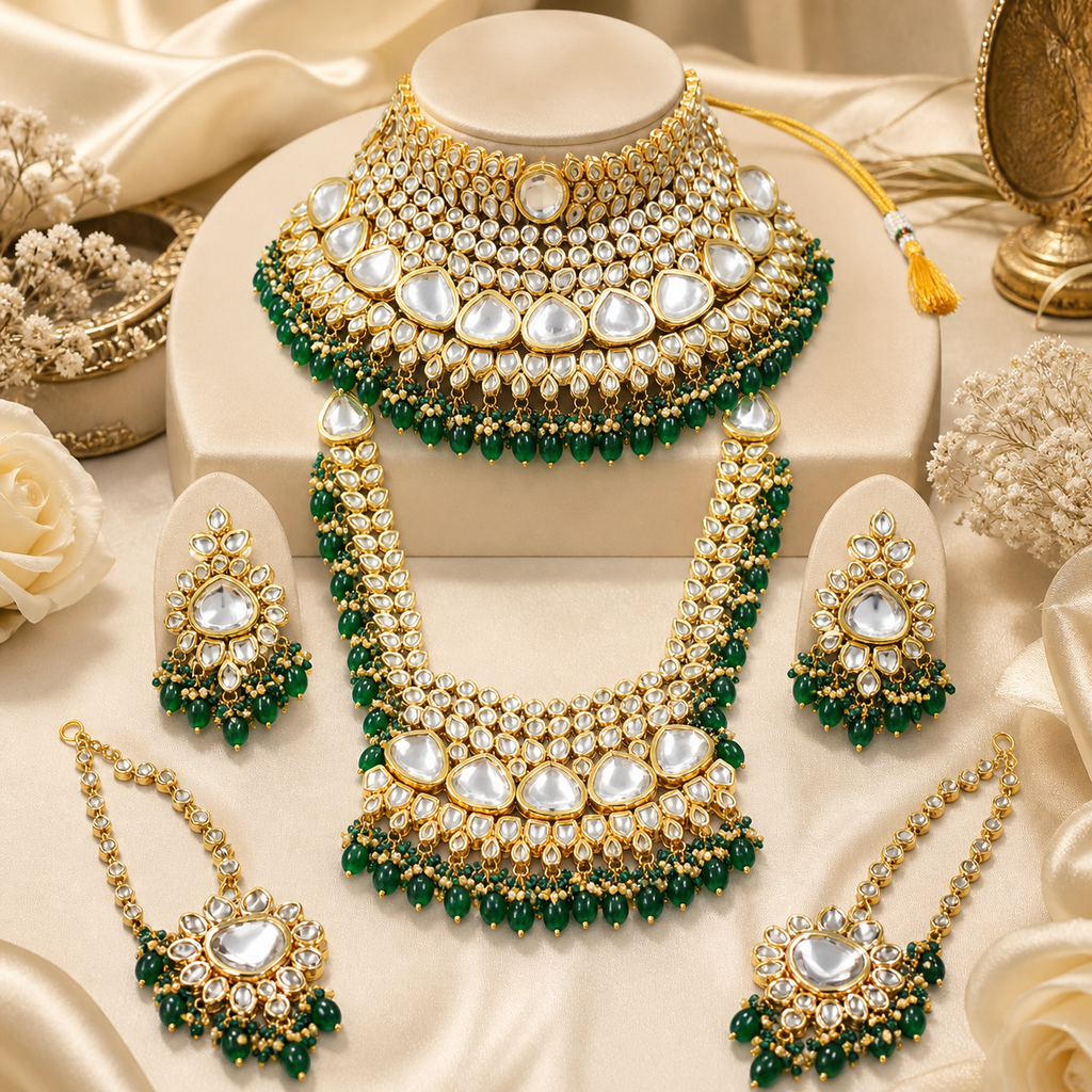 Emerald Kundan Bridal Jewellery Set