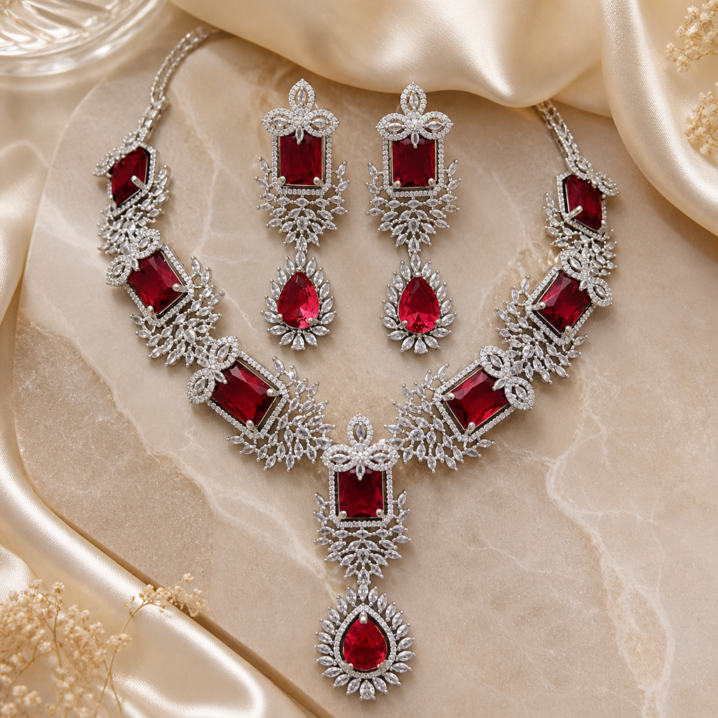 Ruby Red Crystal Necklace Set