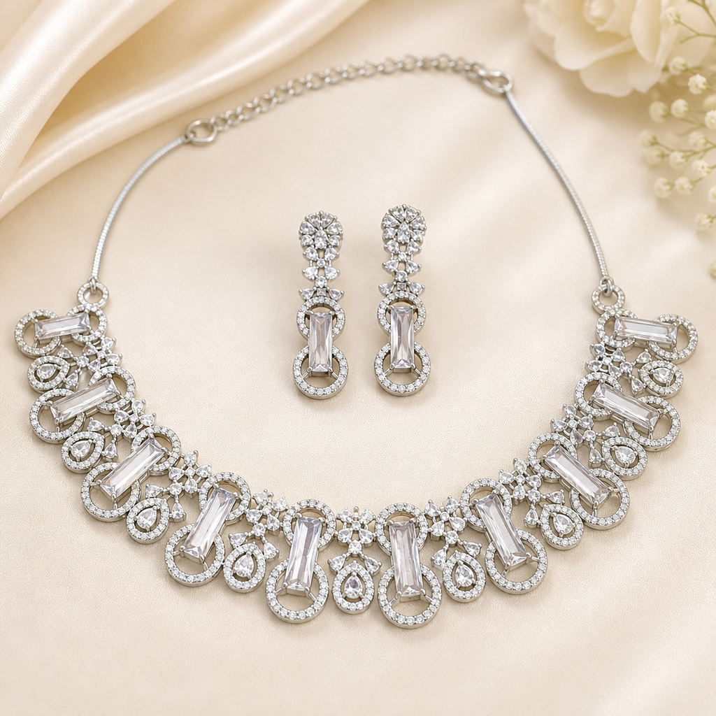 Silver AD Stone Necklace Set
