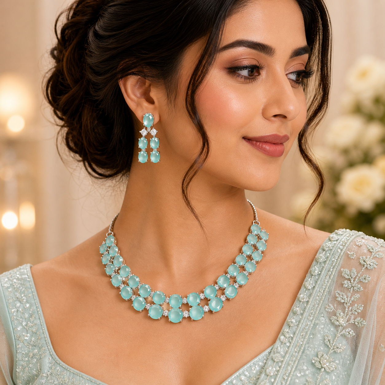 Aqua Stone Necklace Set