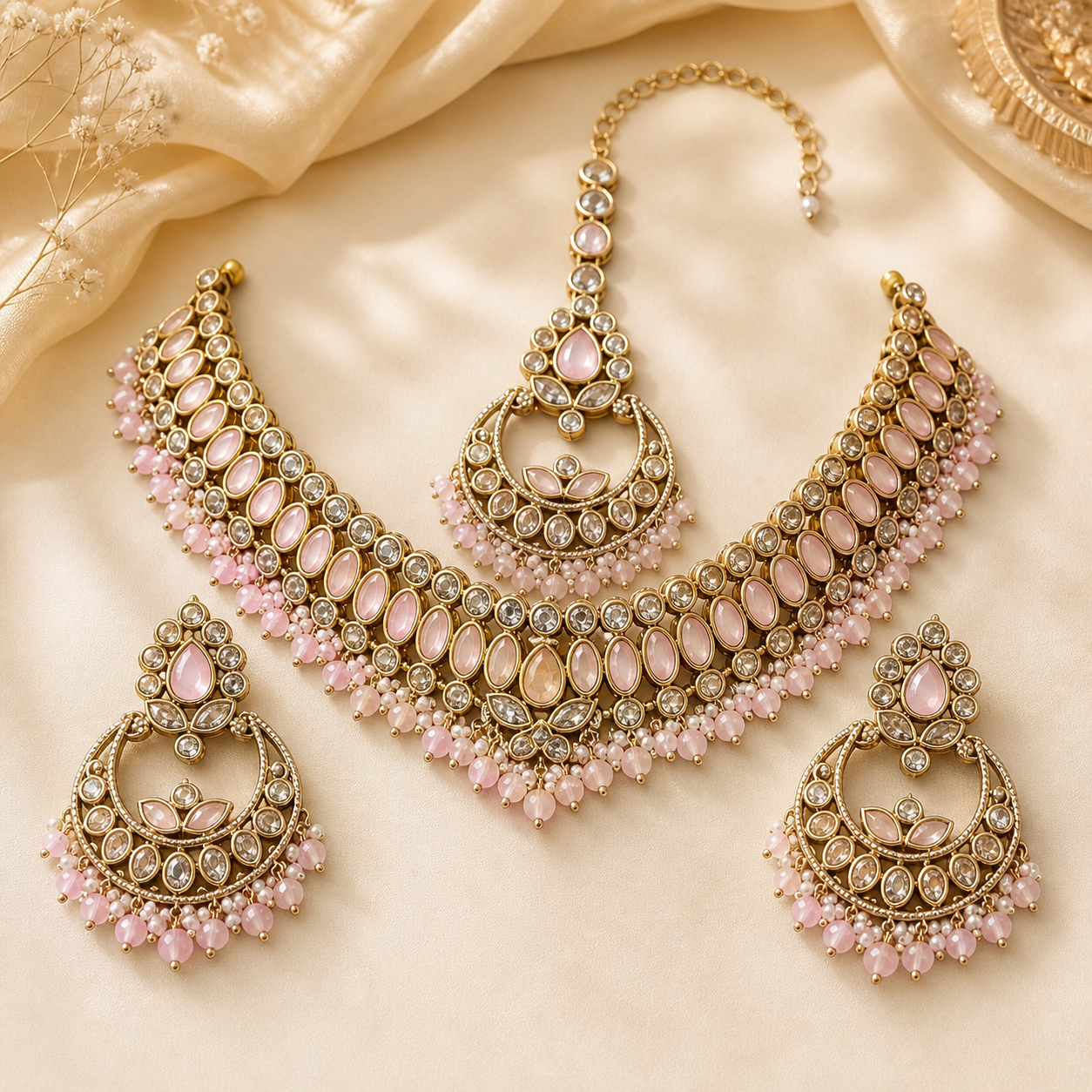 Pink Kundan Choker Necklace Set