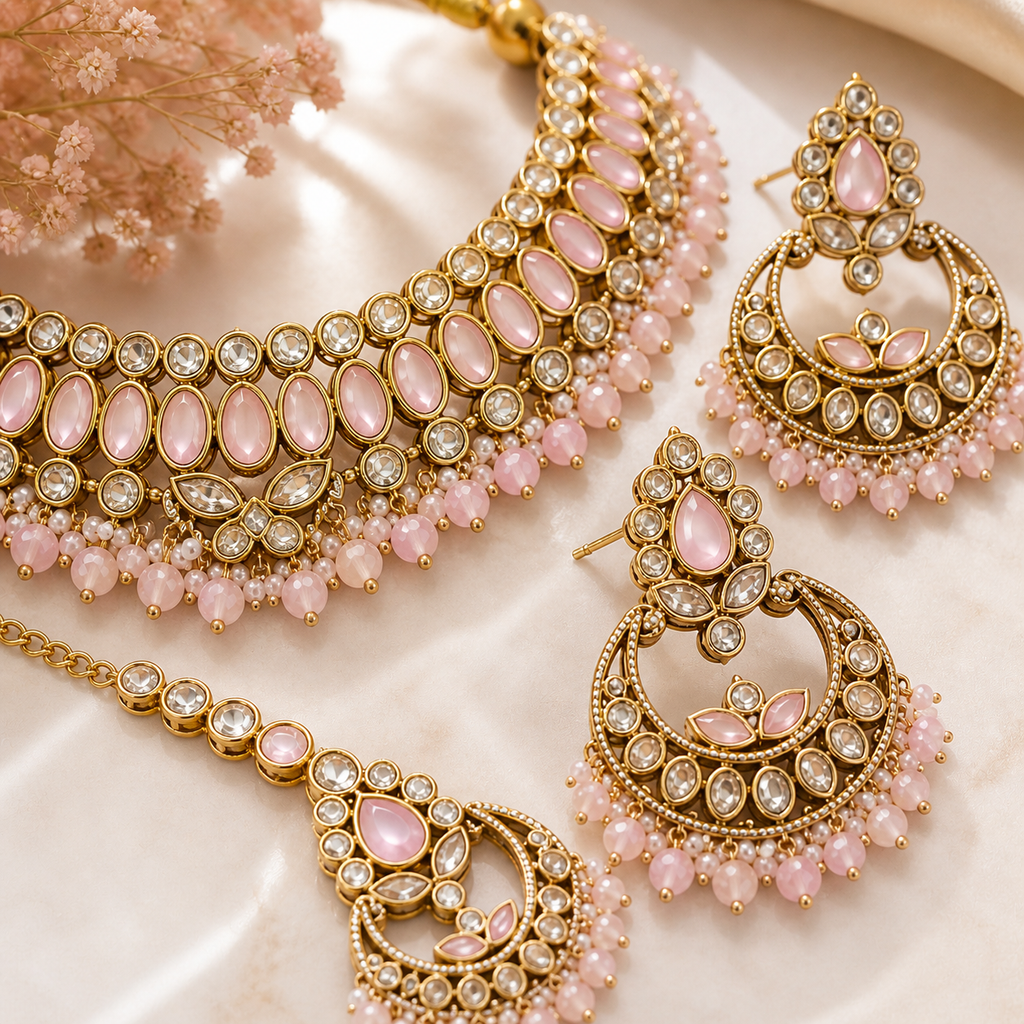 Pink Kundan Choker Necklace Set
