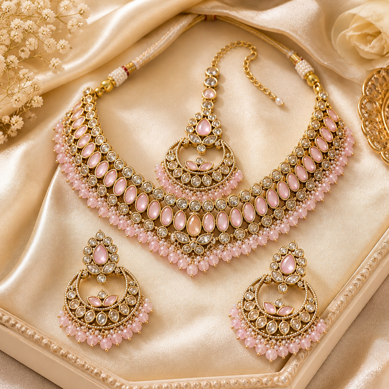 Pink Kundan Choker Necklace Set