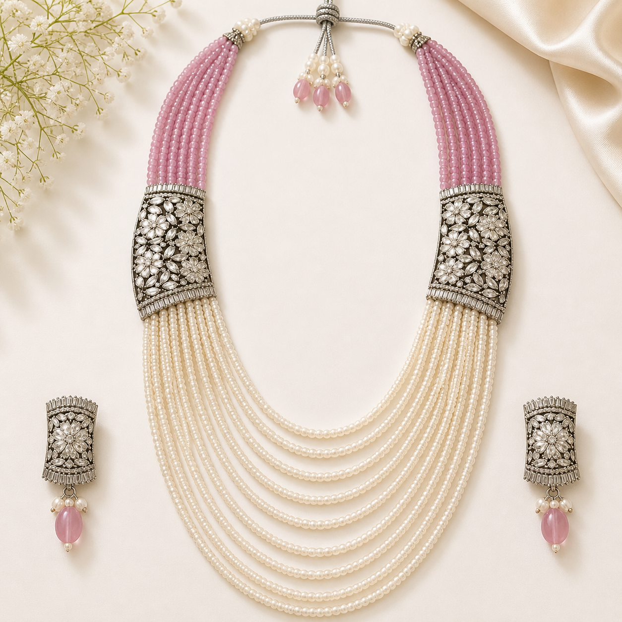 Mint Pearl Layered Necklace Set