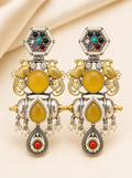 Statement Yellow Stone Oxidized Earrings