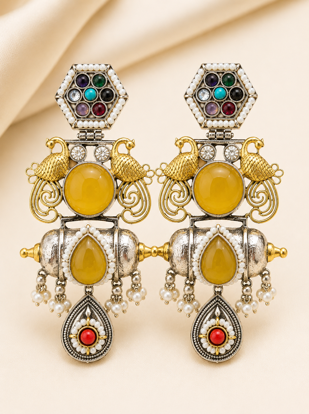 Statement Yellow Stone Oxidized Earrings