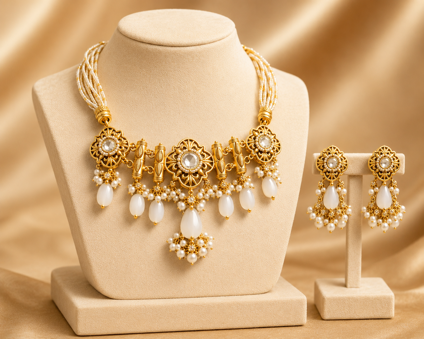 Gold Pearl Traditional Necklace Set
