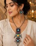 Oxidized Silver Turquoise Maroon Necklace Set