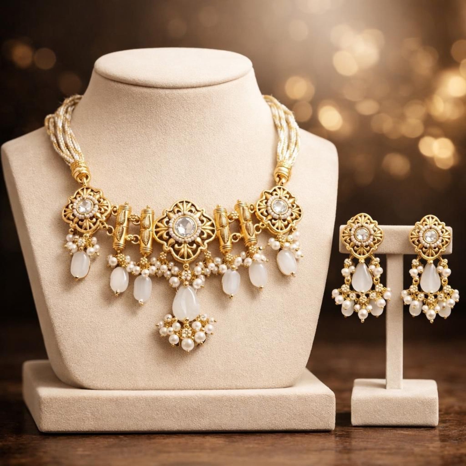 Gold Pearl Traditional Necklace Set
