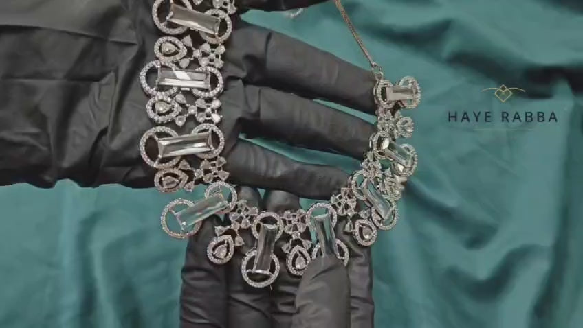 Silver AD Stone Necklace Set