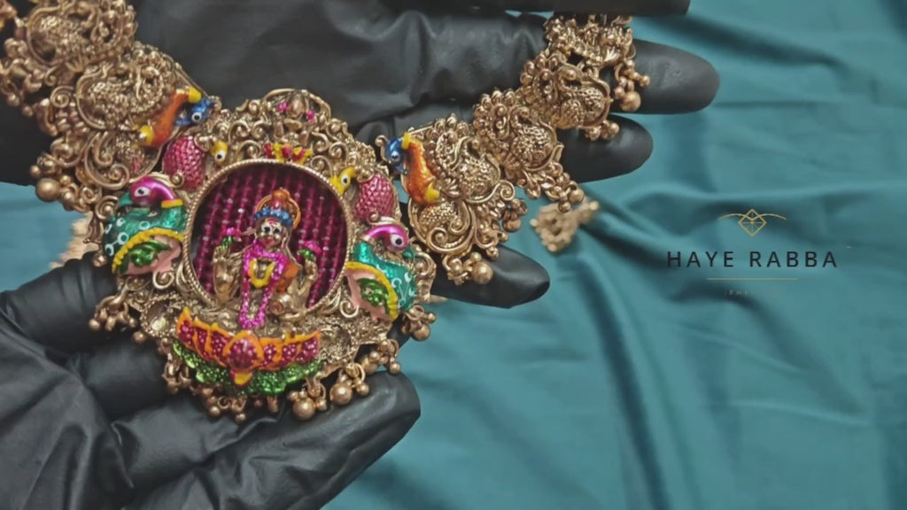 Antique Gold Temple Polki Necklace Set